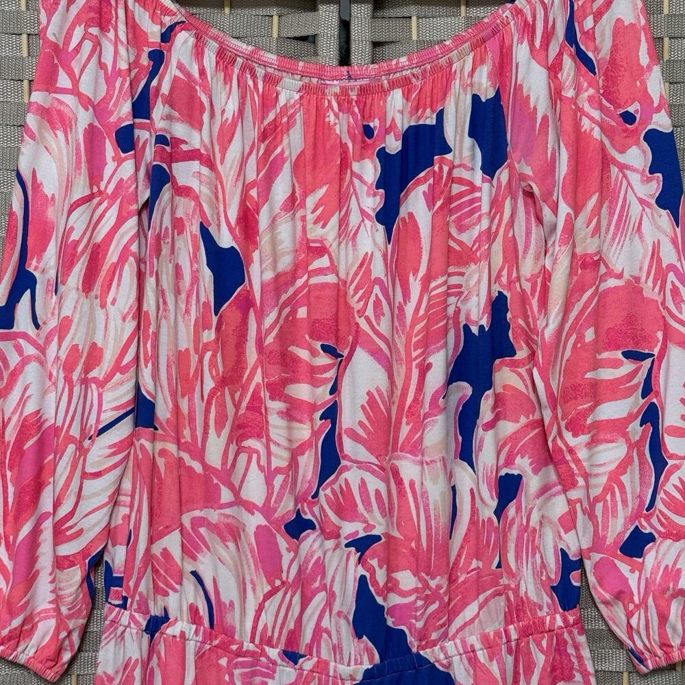 Lilly Pulitzer LANA Romper Size M TIKI PINK BEACH BLISS On/off Shoulder Shorts - Picture 3 of 9